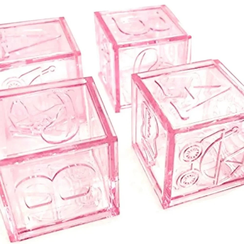 Pink Baby Shower Party Favor Decorating Baby Blocks 12 Count